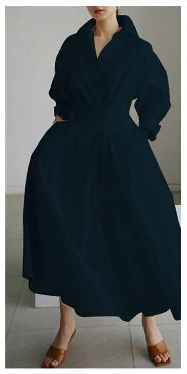 Navy Blue 1950s A-Line Shirt Dress