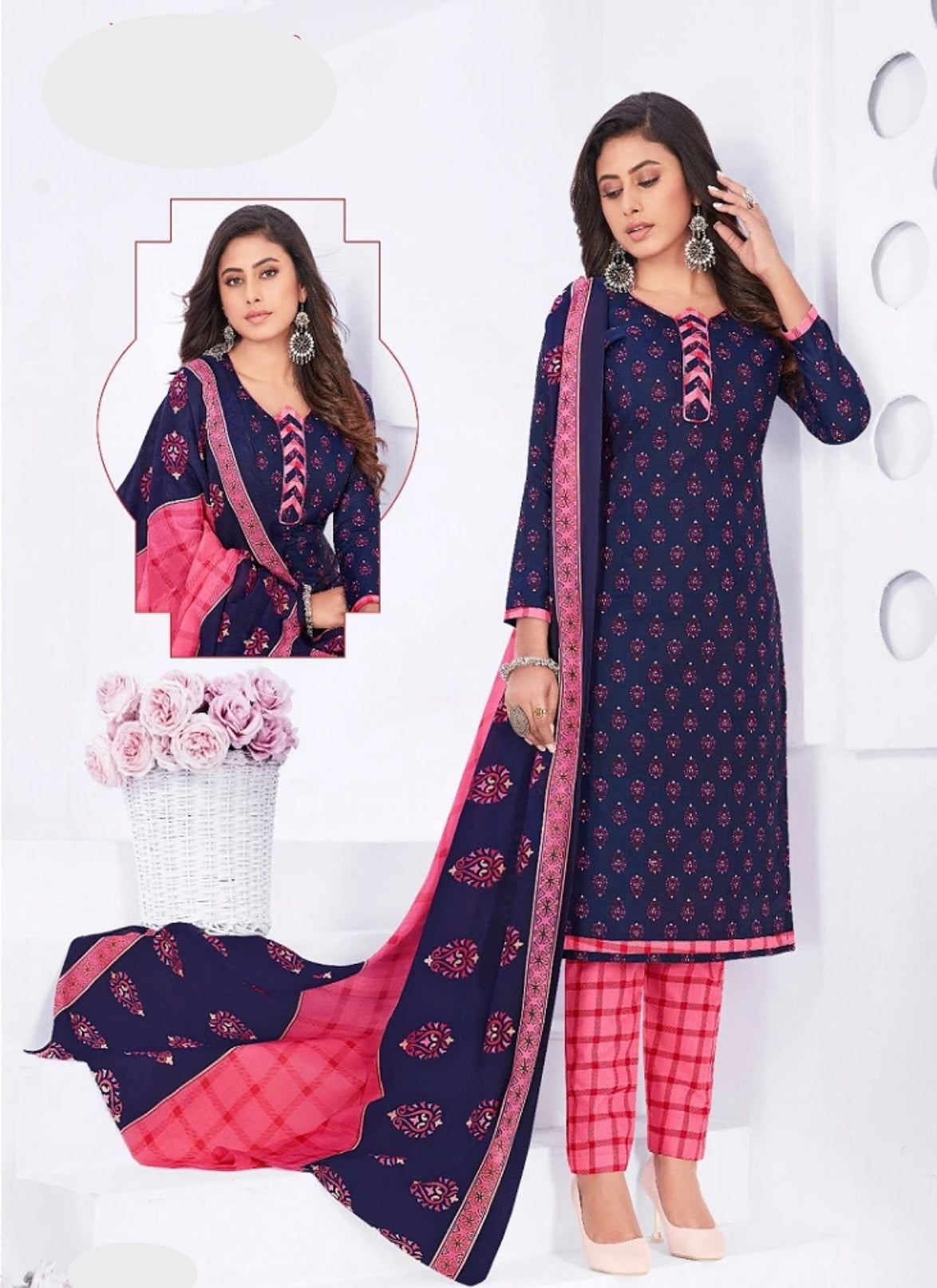 Navy Blue and Pink Salwar Kameez