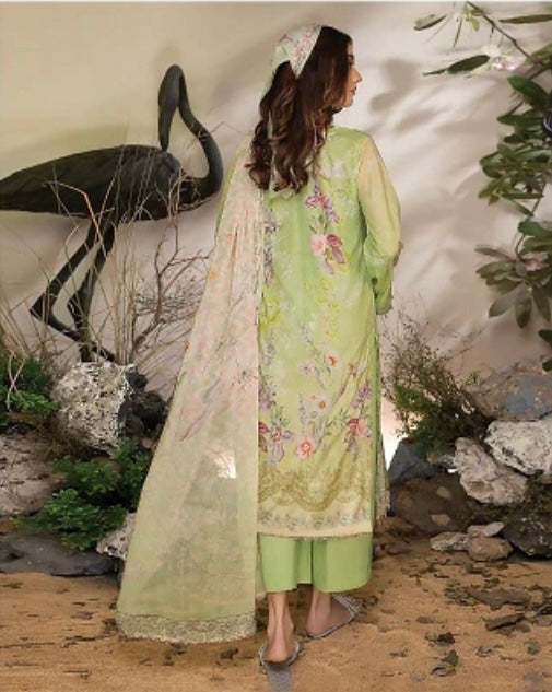 Pastel Lime Green Pakistani Salwar Kameez with Floral Design
