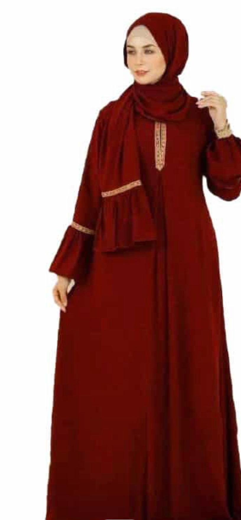 Garnet Red Elegant Esdel Dress with Matching Scarf