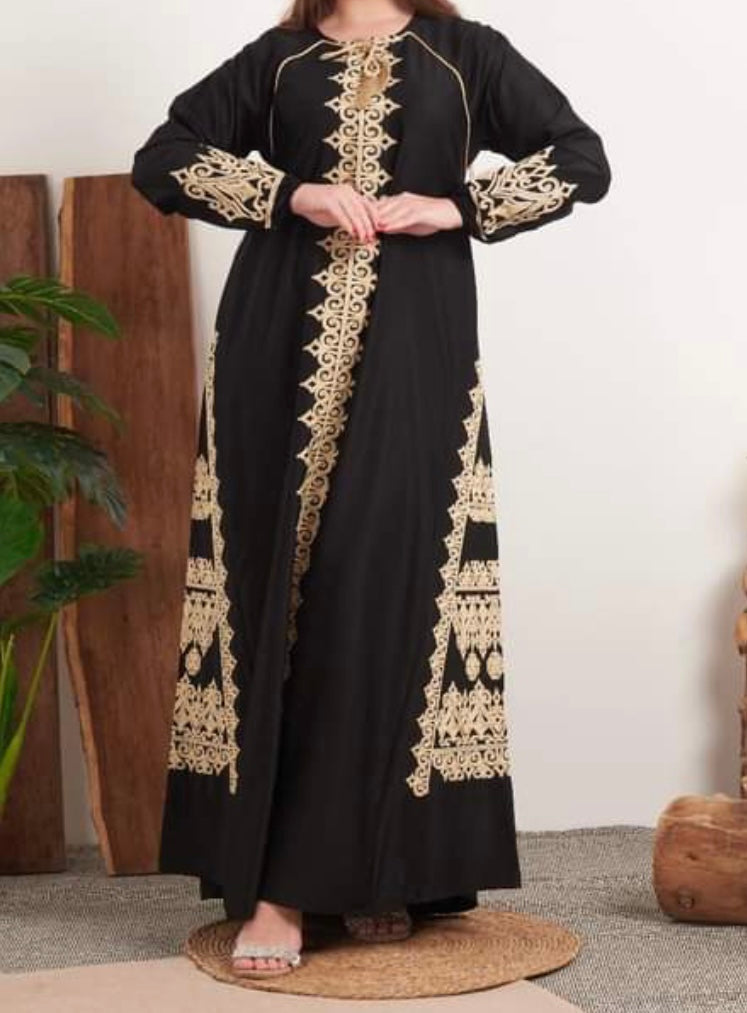 Classic Black Traditional Style Abaya with Gold Embellishments