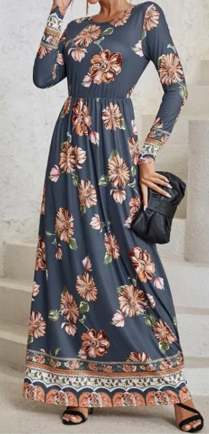 Stormy Grey Tropical Floral Dress