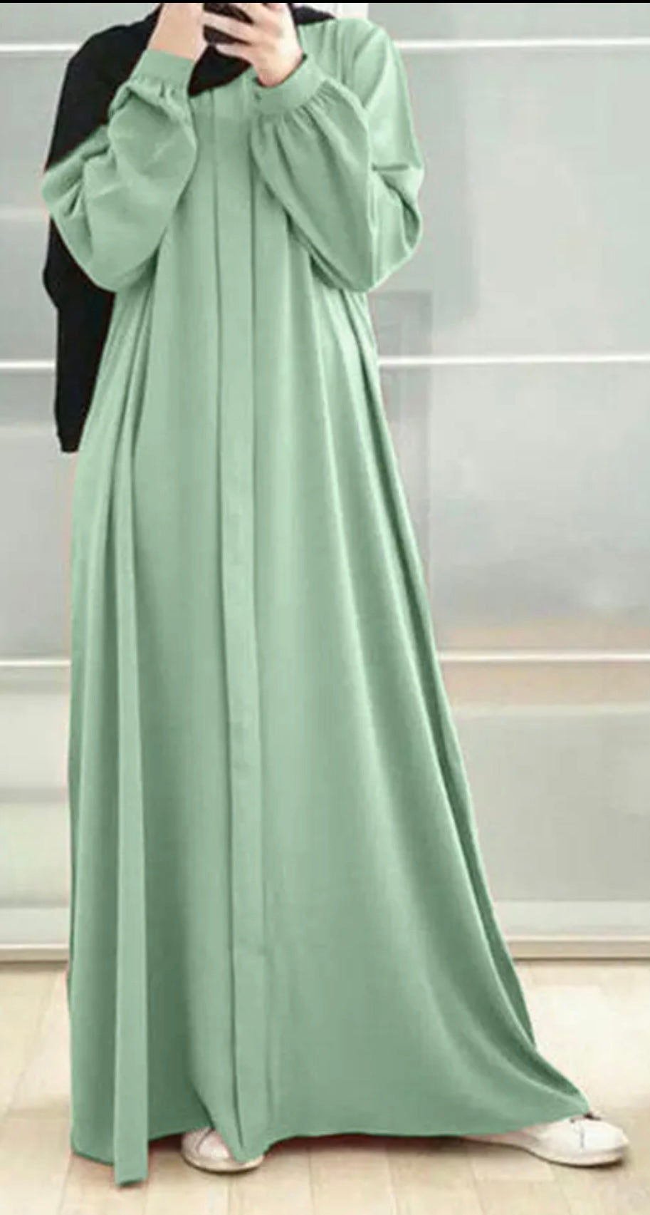 Mint Green Closed Abaya with Mock Button Cover