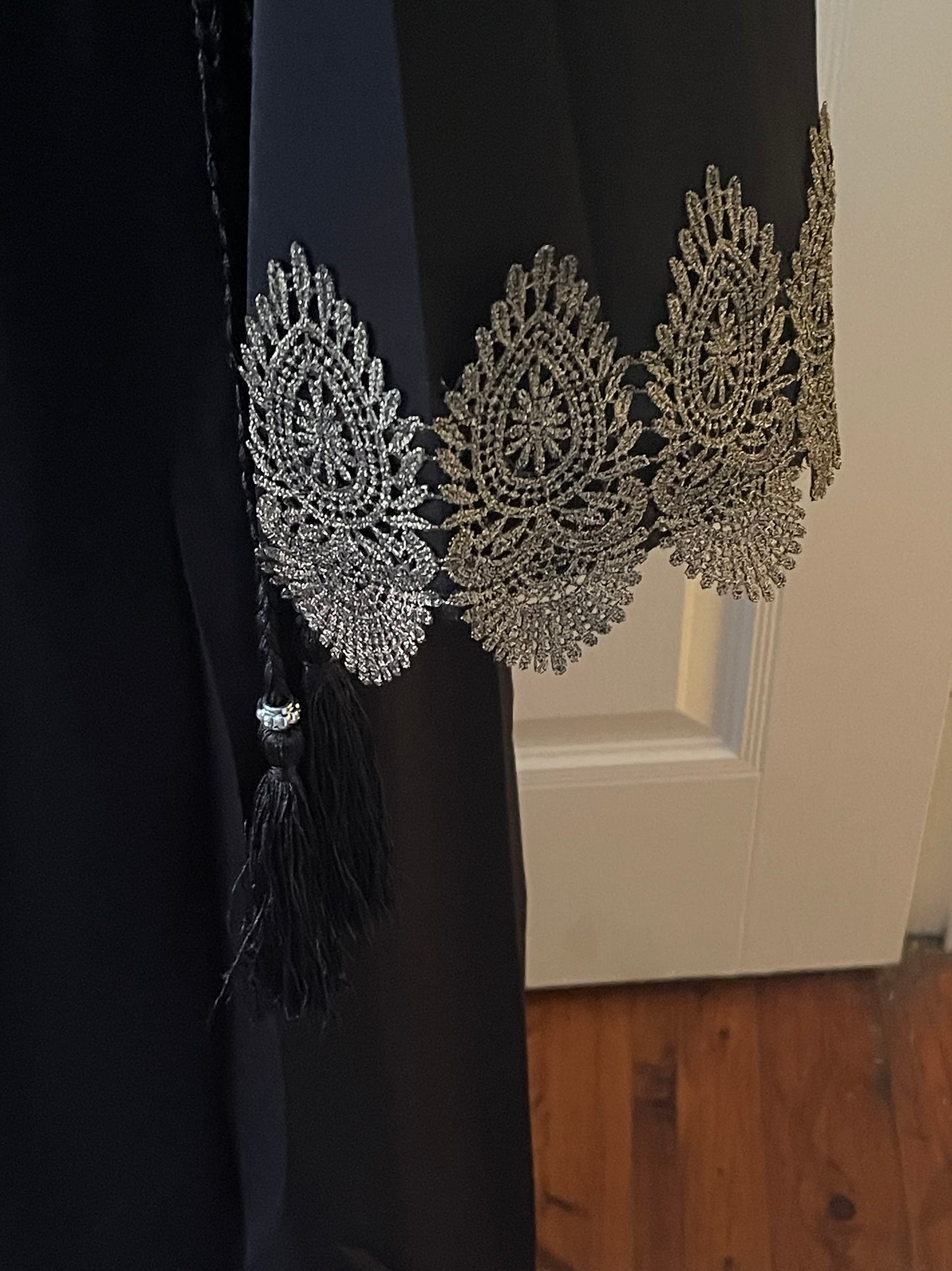 Light-Weight Black Closed Abaya with Bronze Lace Cuff