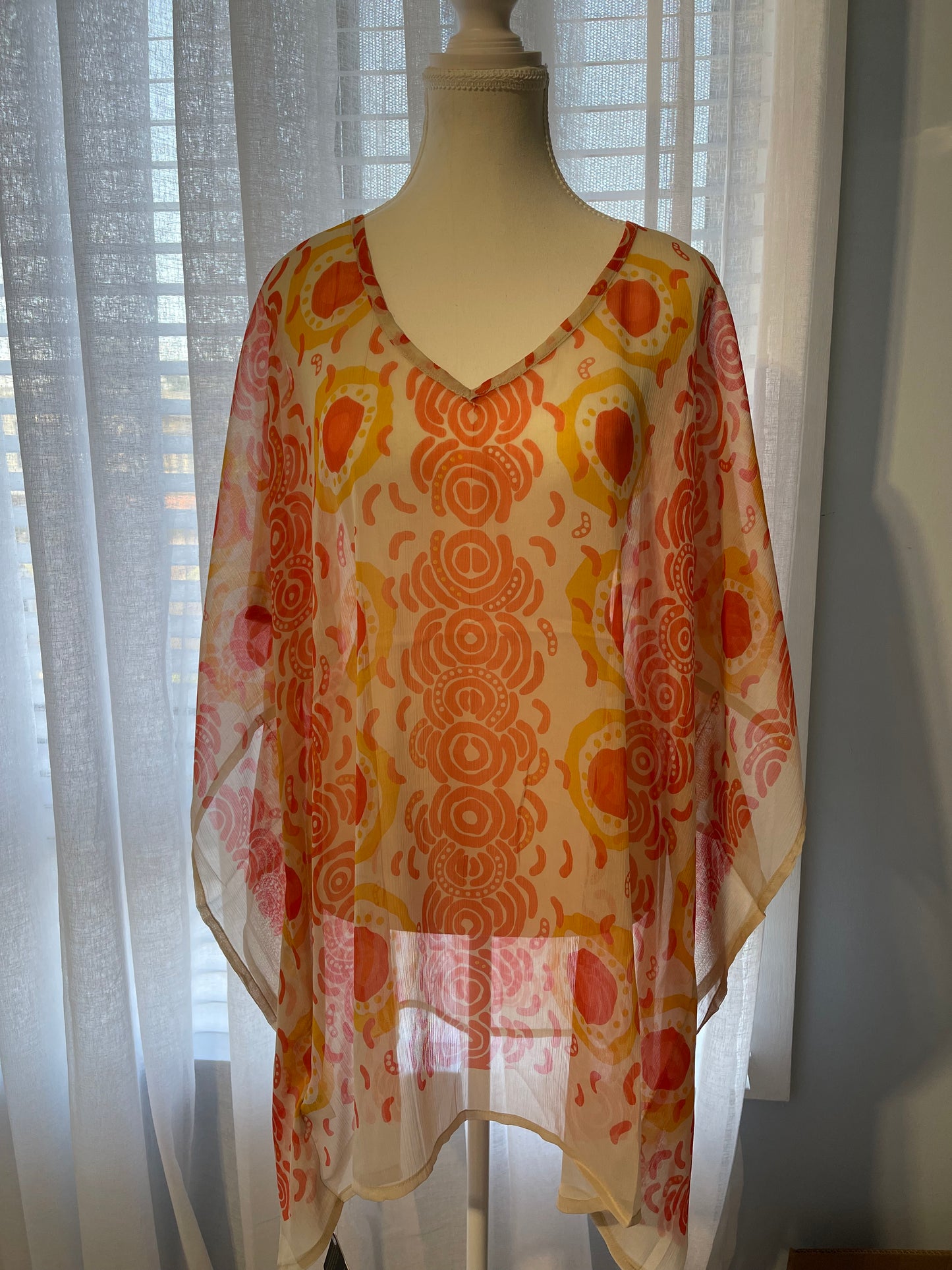 Aboriginal Art Polyester Chiffon Short Kaftan