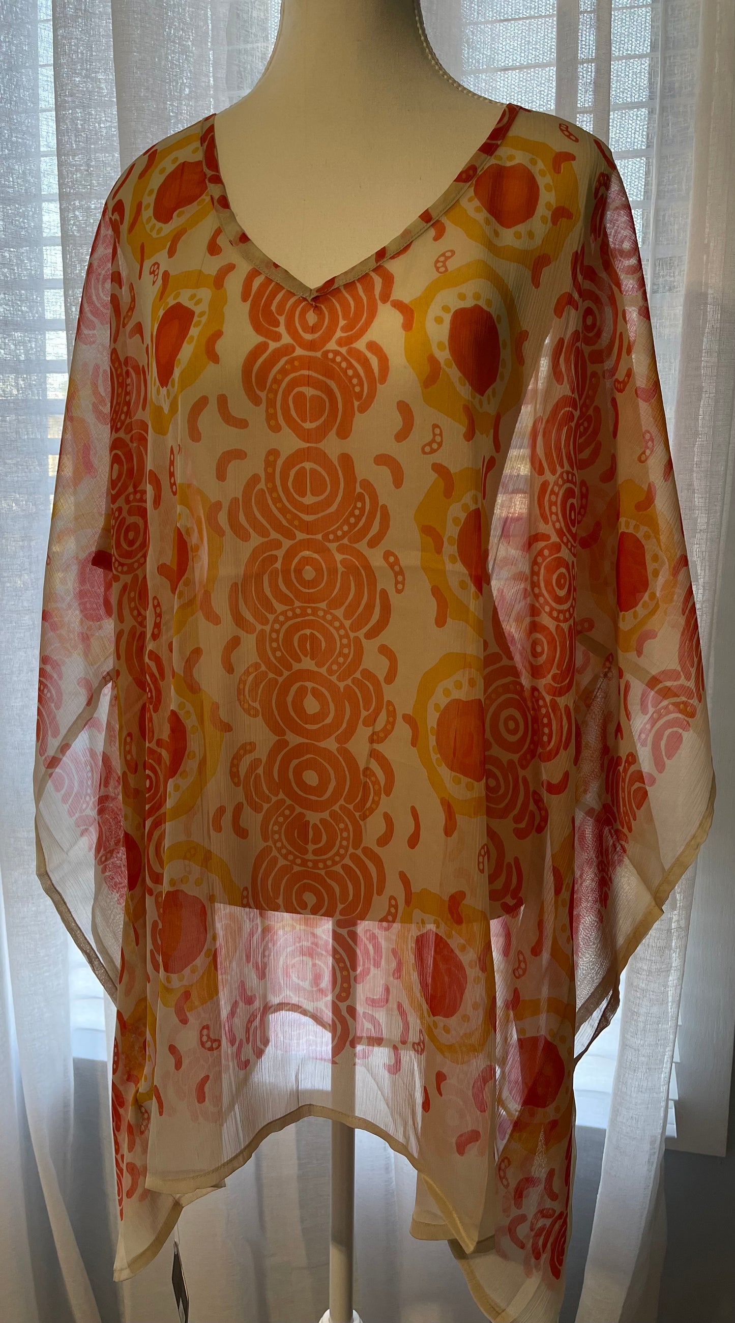 Aboriginal Art Polyester Chiffon Short Kaftan