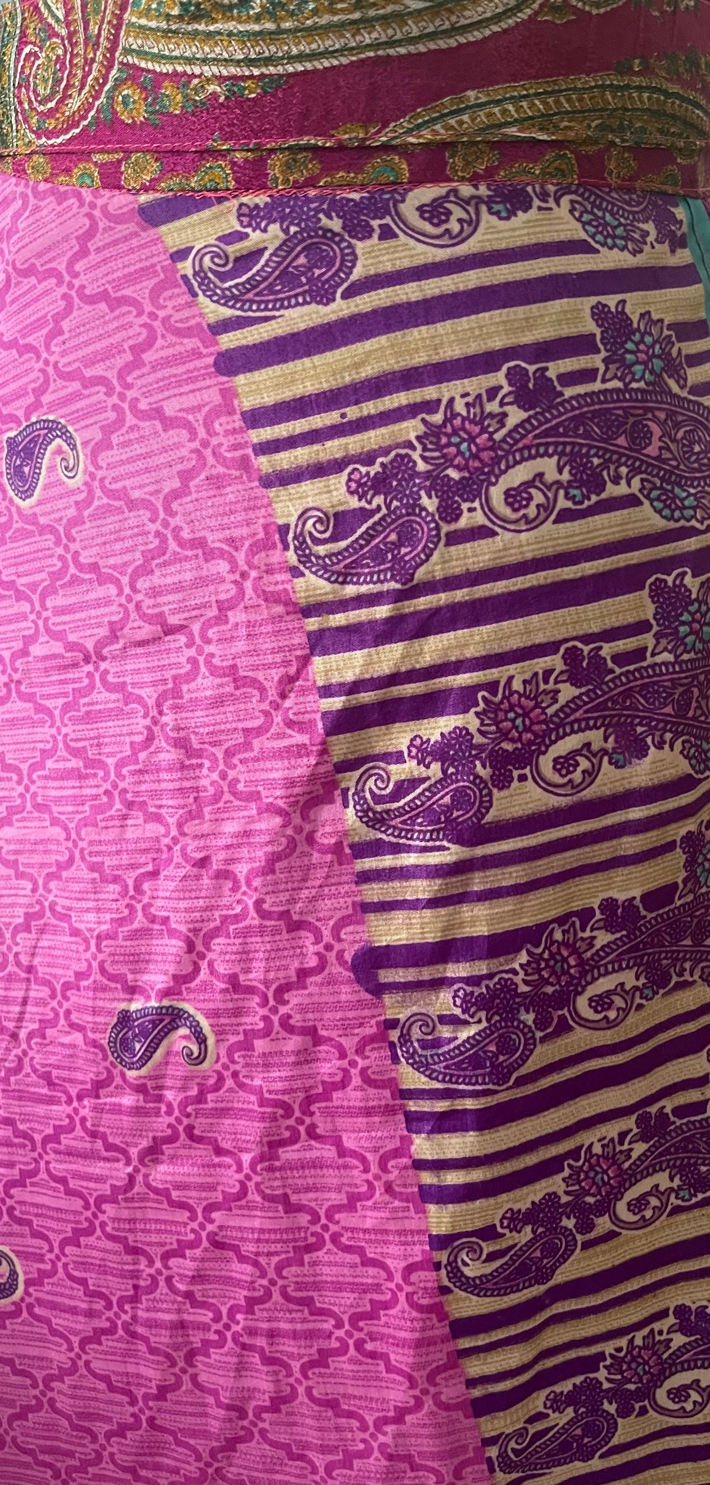 Sari Silk Double Sided Wrapper Skirt - Fuchsia Pink and Purple