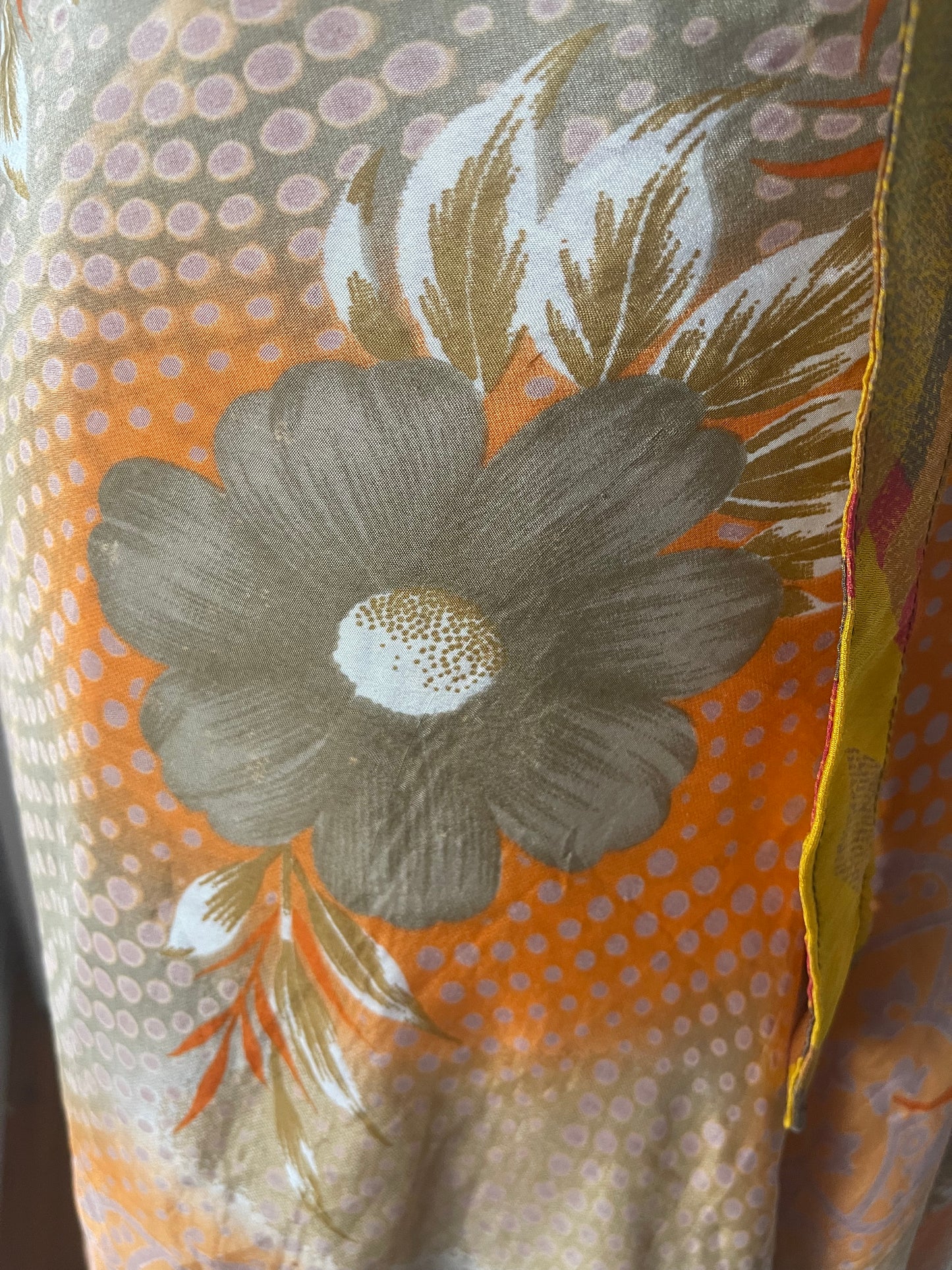 Sari Silk Double Sides Wrapper Skirt - Orange and Warm Beige
