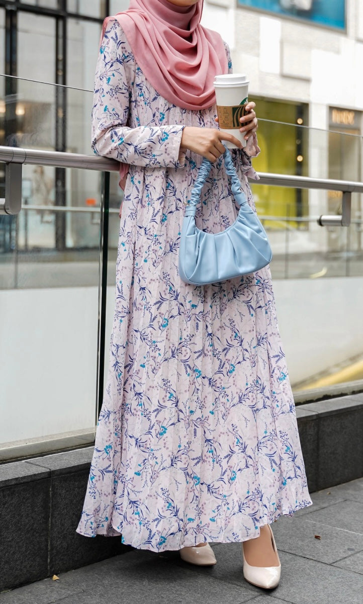 Pleated Abaya Dress in Carnation Pink