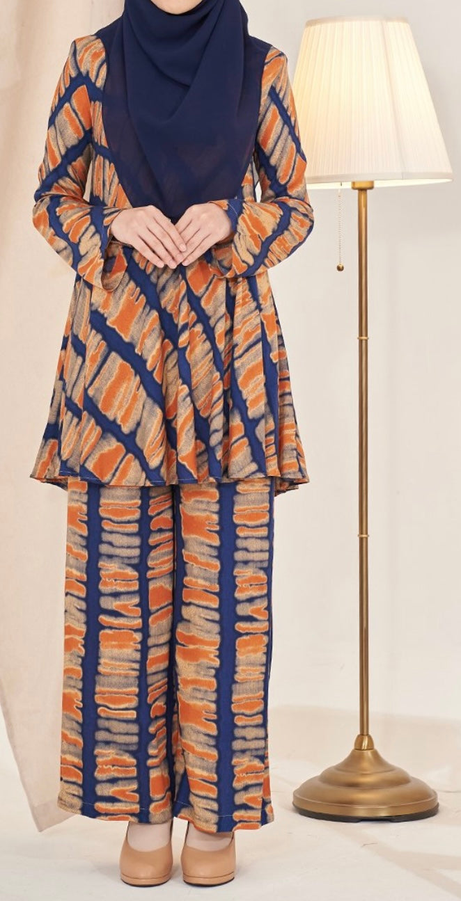 Cotton Rayon Ikat Inspired Suit in Navy Blue