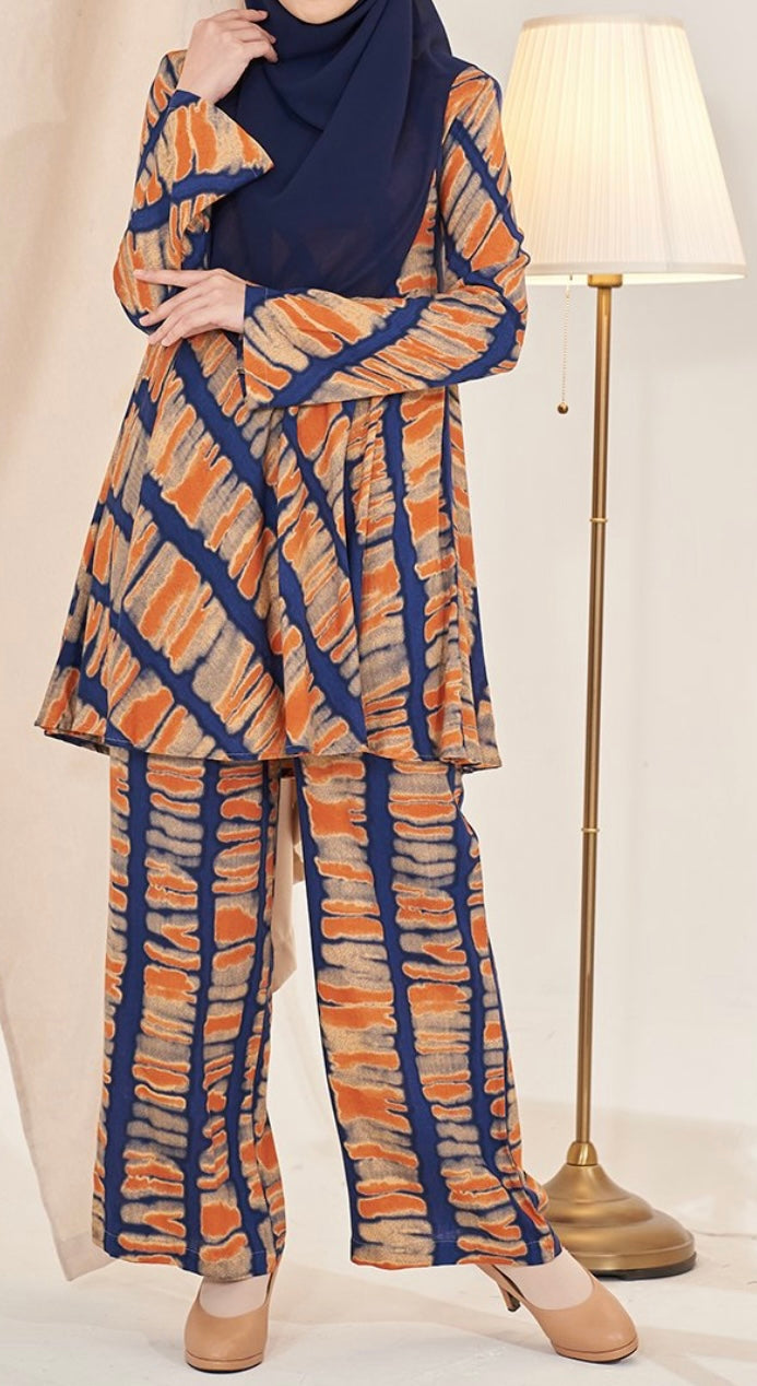 Cotton Rayon Ikat Inspired Suit in Navy Blue