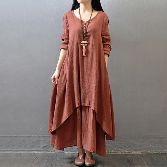 Terracotta Coloured Double Layered Korean Smock Abaya