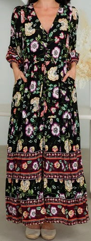 Black Background Bohemian Floral Dress