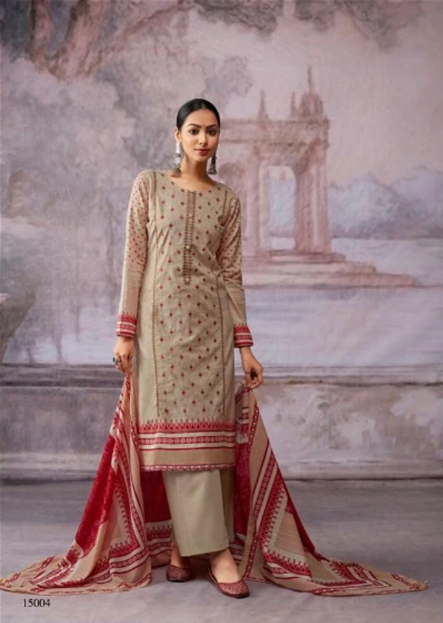 Beige and Red Salwar Kameez