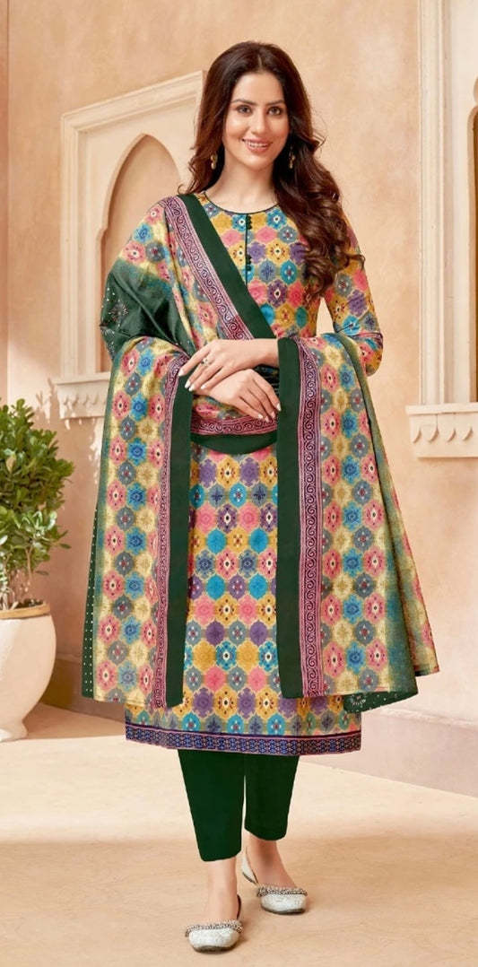 Multicoloured Salwar Kameez with Geometric Pattern Print
