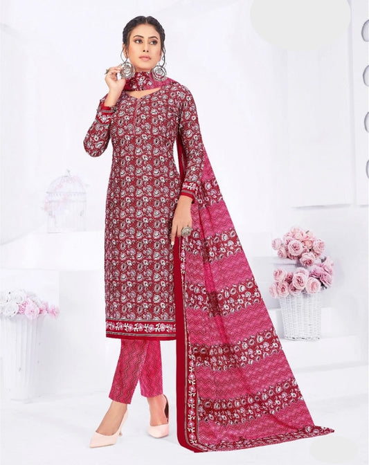 Maroon Salwar Kameez with Leaf Motif Print