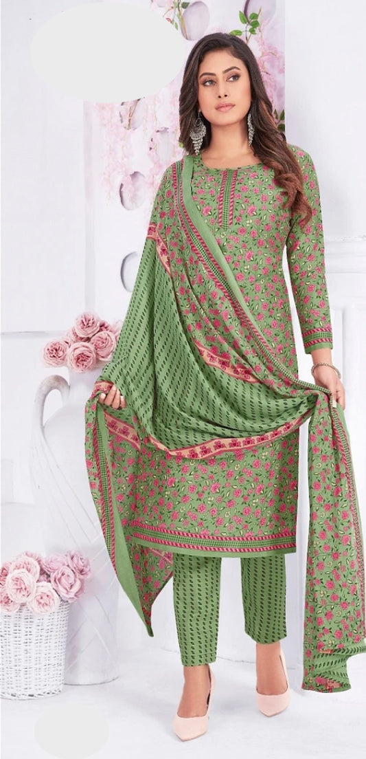 Fresh Green Salwar Kameez with Rose Motif