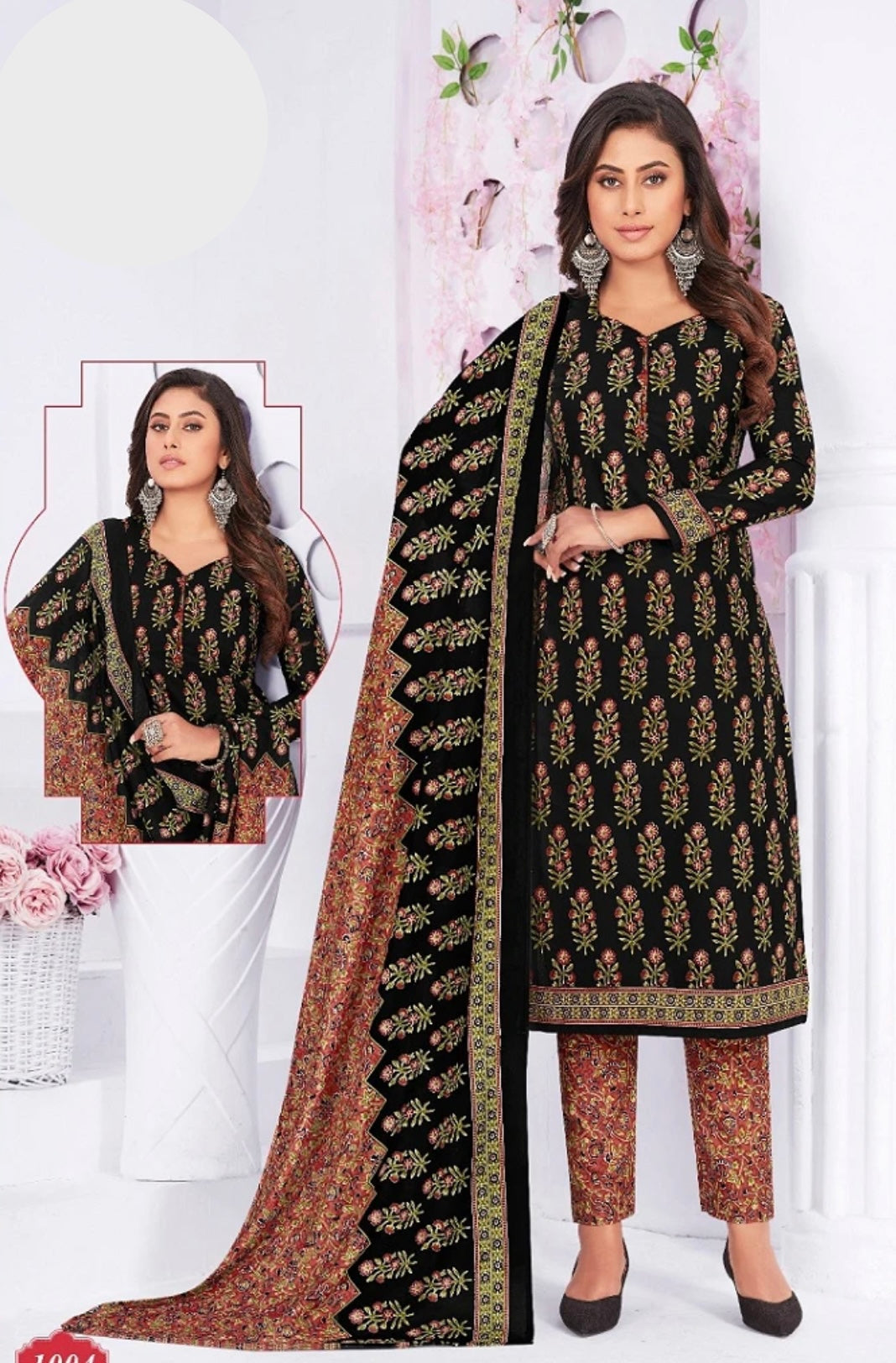 Black and Brown Salwar Kameez with Repeated Floral Motif