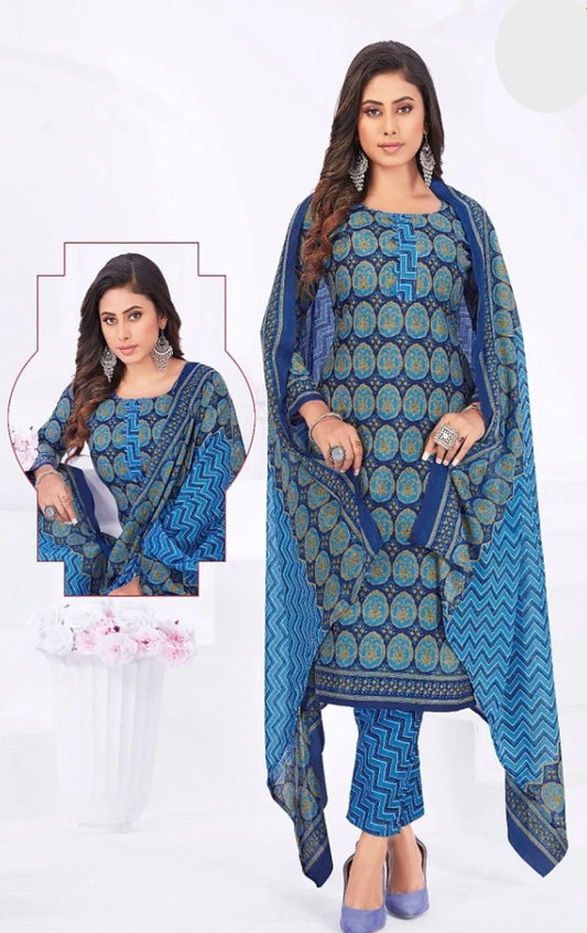 Royal Blue Salwar Kameez with Repeated Abstract Pattern Print