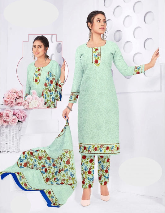 Aqua Salwar Kameez with Rose Pattern Print