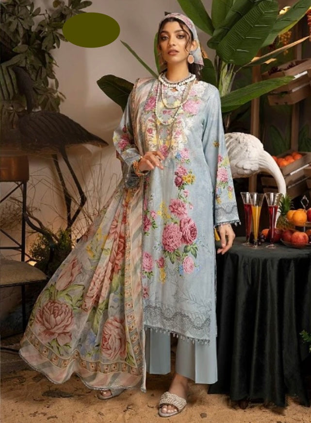 Pastel Blue Pakistani Salwar Kameez with Floral Design