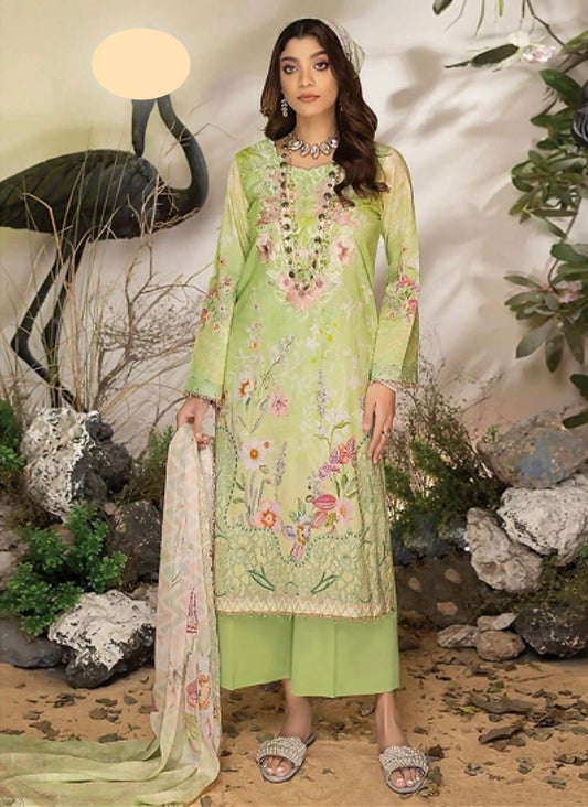 Pastel Lime Green Pakistani Salwar Kameez with Floral Design