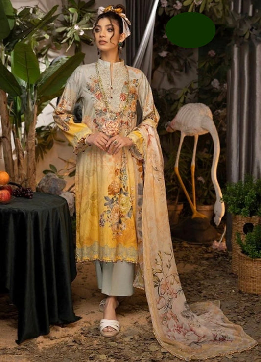 Pastel Yellow and Grey Pakistani Salwar Kameez with Floral Design