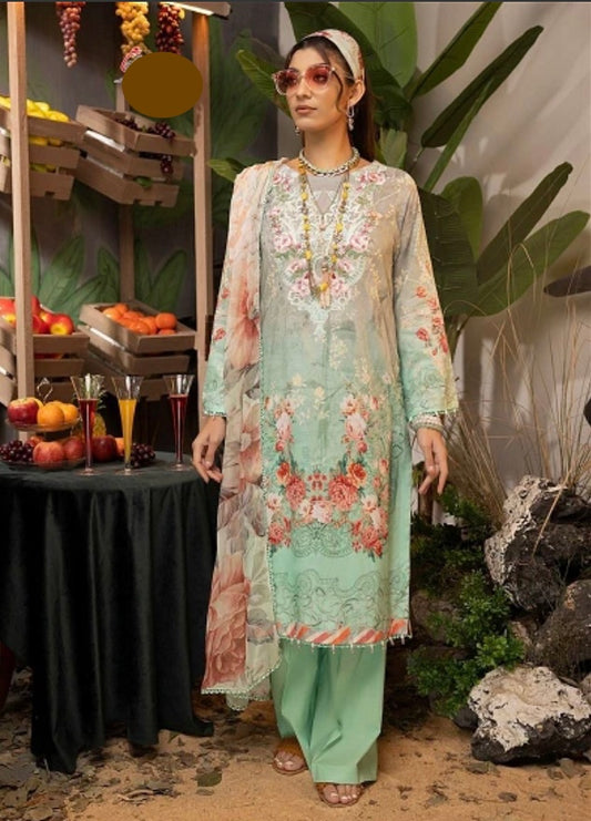 Pastel Turquoise Pakistani Salwar Kameez with Floral Design