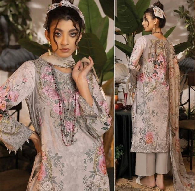 Pastel Beige Pakistani Salwar Kameez with Floral Design