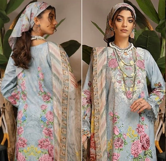 Pastel Blue Pakistani Salwar Kameez with Floral Design