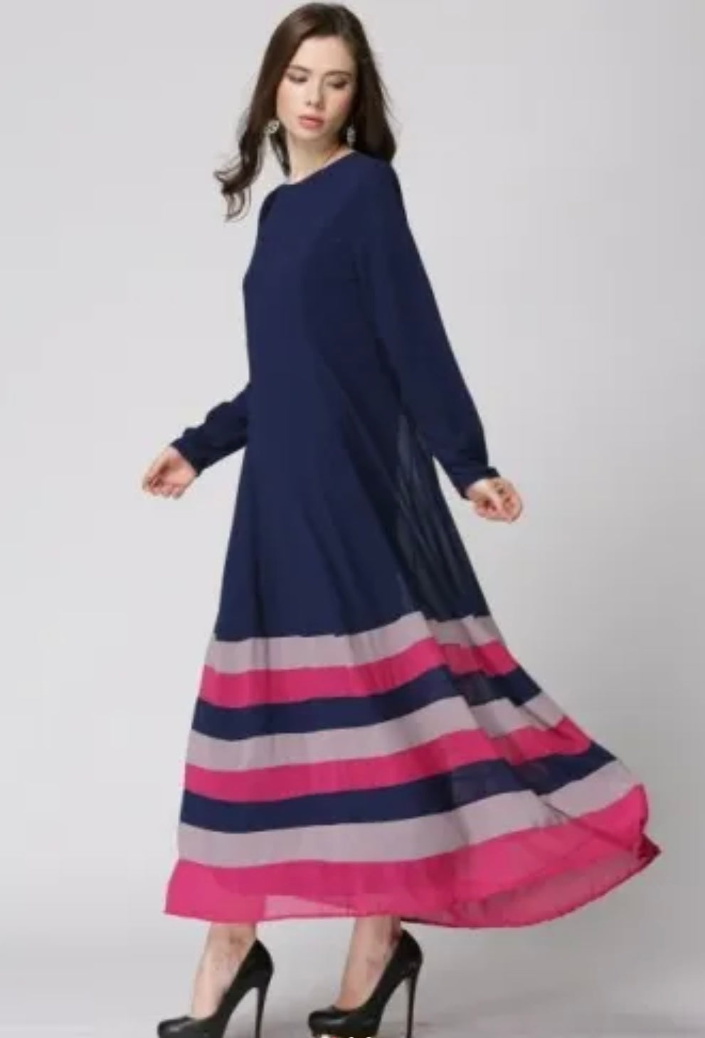 Navy Blue Colour Block Abaya Dress