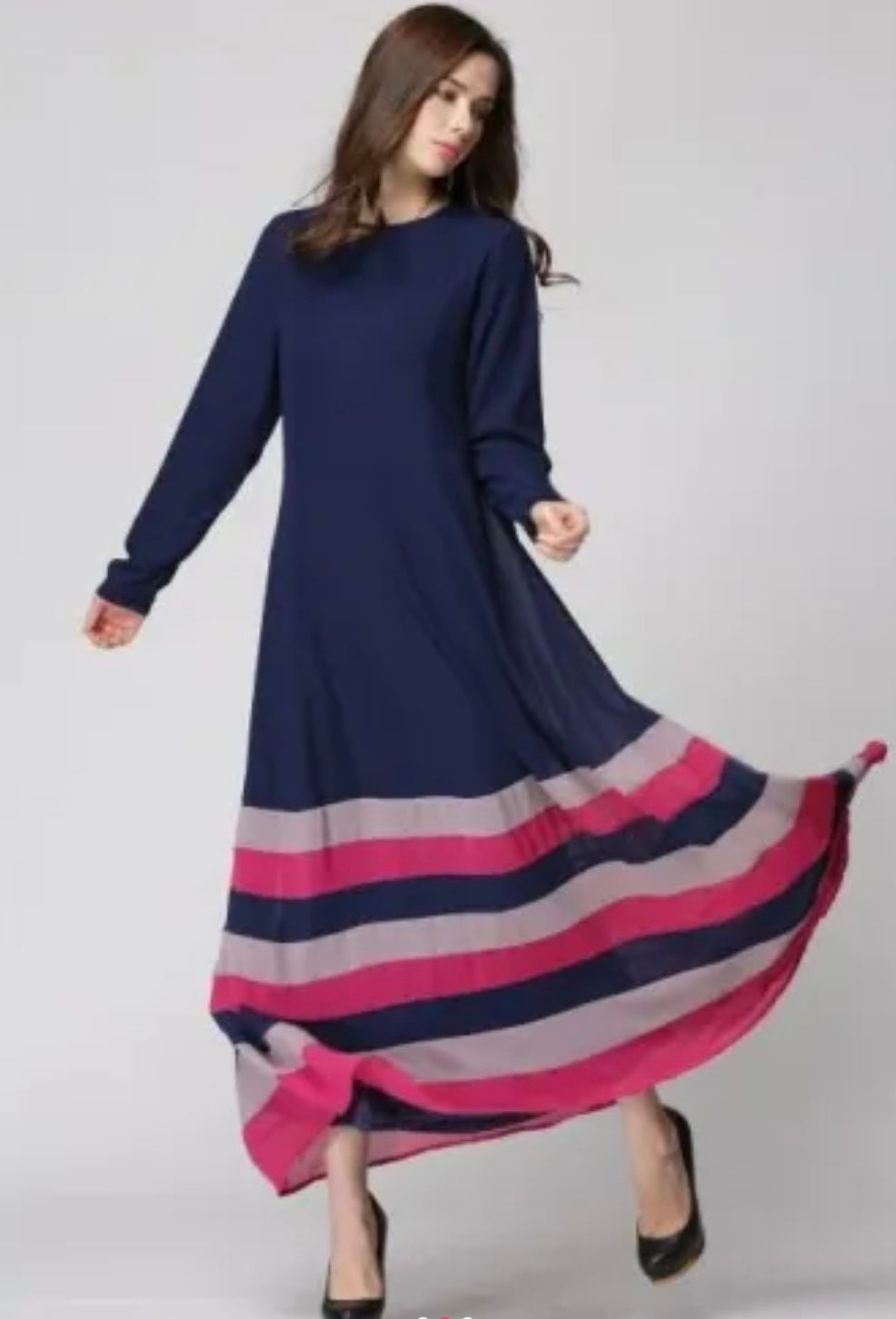 Navy Blue Colour Block Abaya Dress