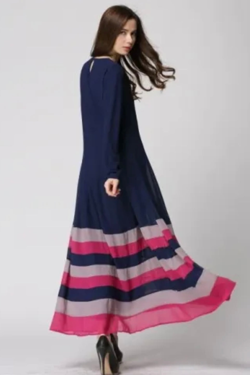 Navy Blue Colour Block Abaya Dress