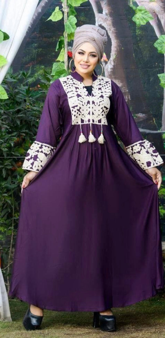 Plum Abaya with Guipure Lace Bodice and Sleeves
