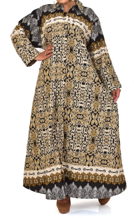 Black Arabesque Patterned Abaya