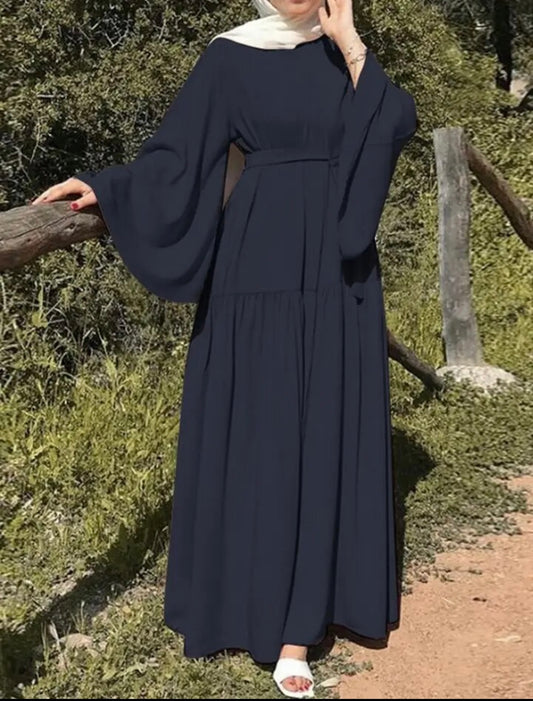 Navy Blue Traditional Middle Eastern Closed Abaya with Bell Sleeves