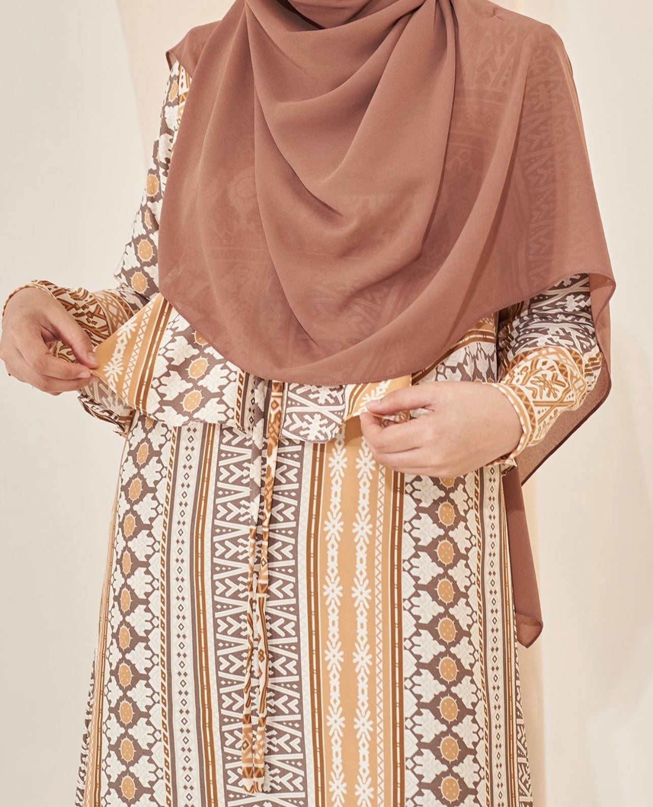 Malaysian Print Dress in Cookie Brown