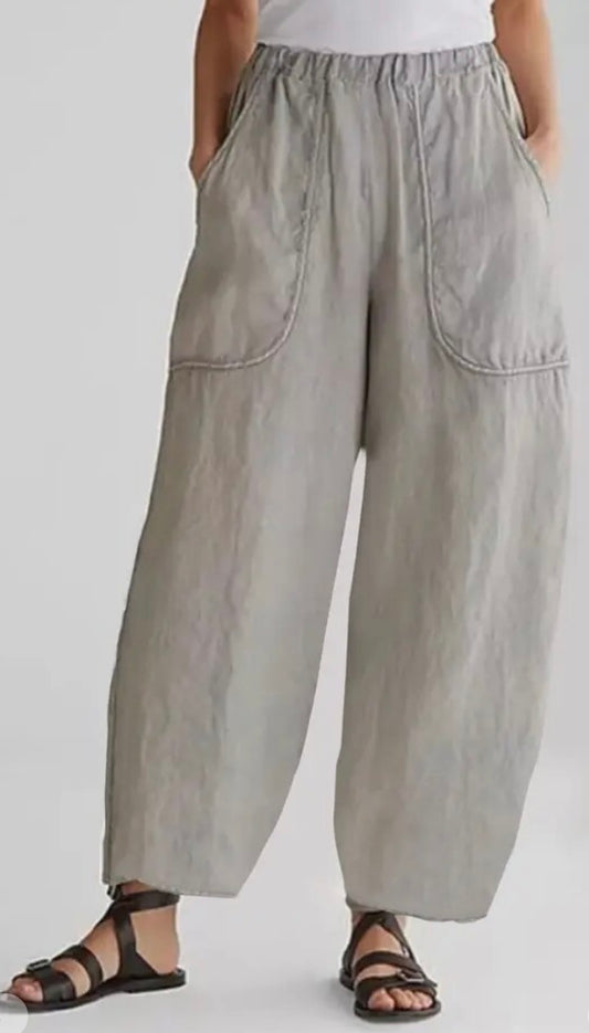 Linen Wide Leg Pants - Light Grey
