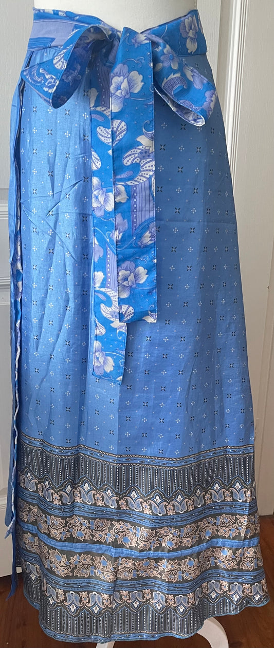 Sari Silk Double Sided Wrapper Skirt - Blue