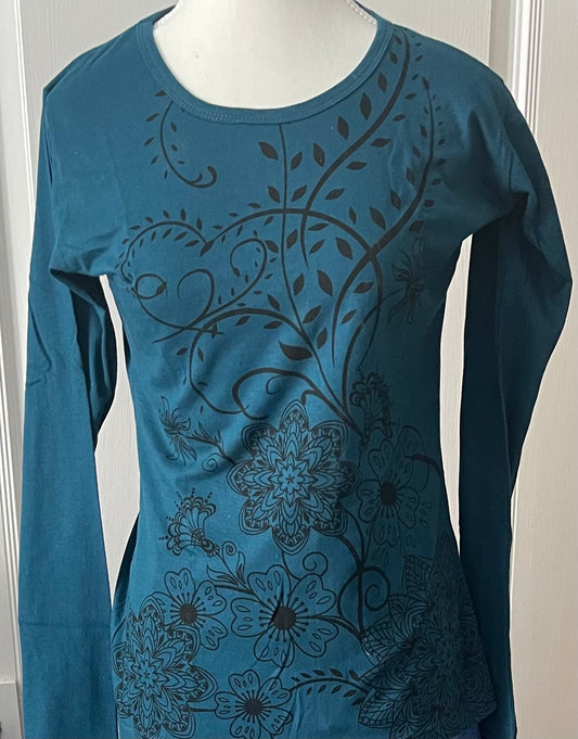 Hippy Style Blue Printed Cotton Top