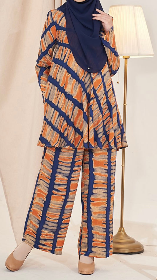 Cotton Rayon Ikat Inspired Suit in Navy Blue